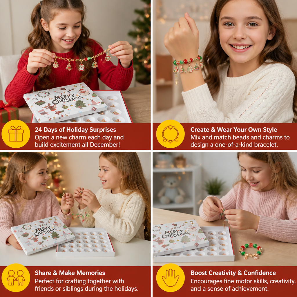 24-Day Christmas Bracelet Advent Calendar – DIY Jewelry-Making Kit for Girls