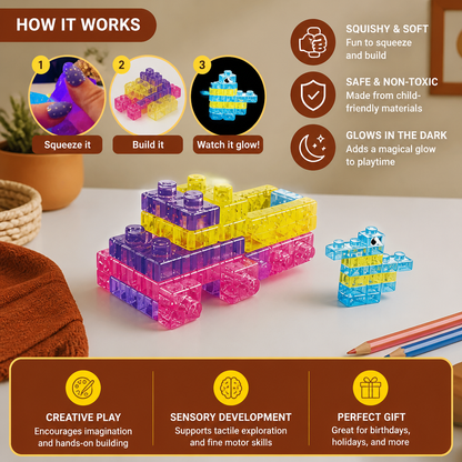 Glow-in-the-Dark Squishy Jelly Building Blocks for Kids – Safe & Soft