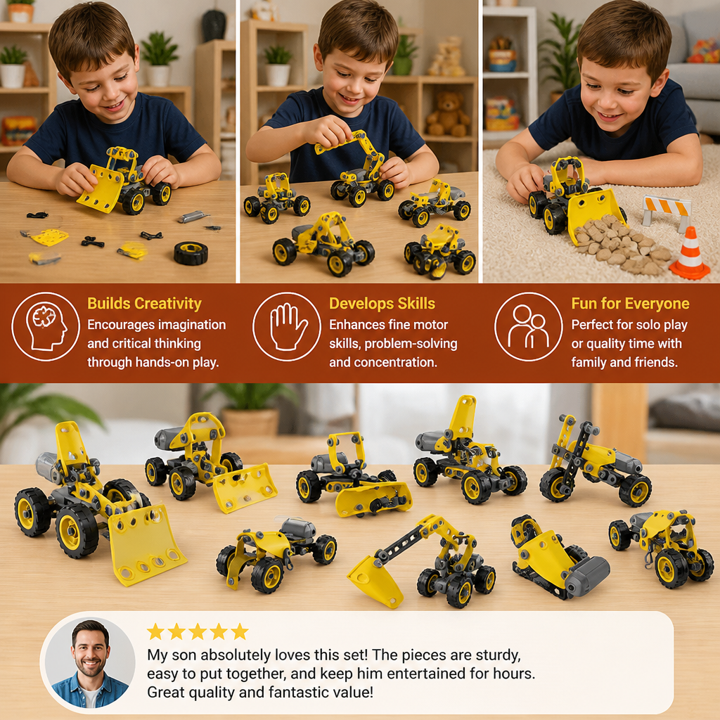 10-in-1 Creative Electric Construction Truck Building Set for Kids