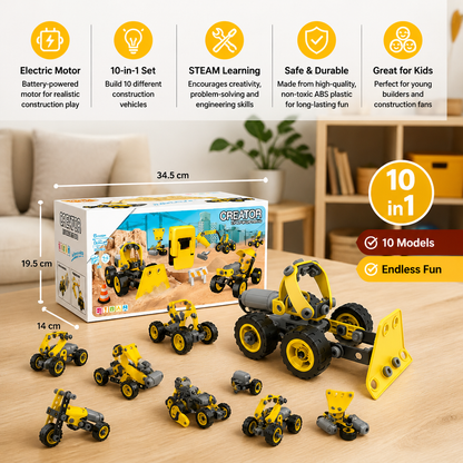 10-in-1 Creative Electric Construction Truck Building Set for Kids