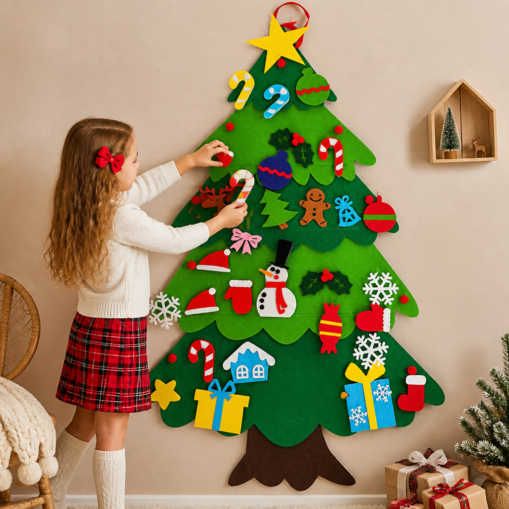 Kids’ DIY Felt Christmas Tree with Decorative Ornaments