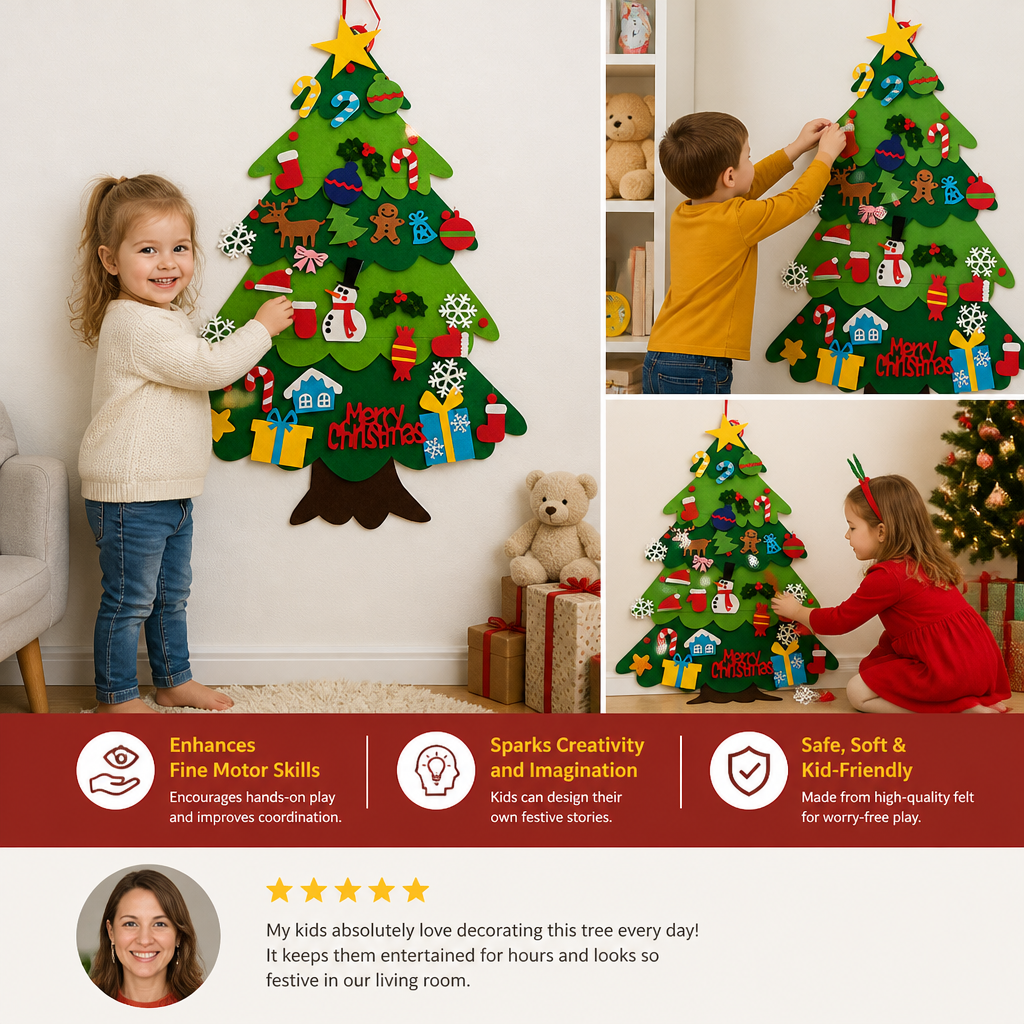 Kids’ DIY Felt Christmas Tree with Decorative Ornaments