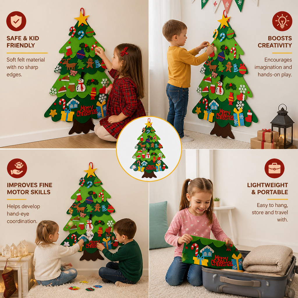 Kids’ DIY Felt Christmas Tree with Decorative Ornaments