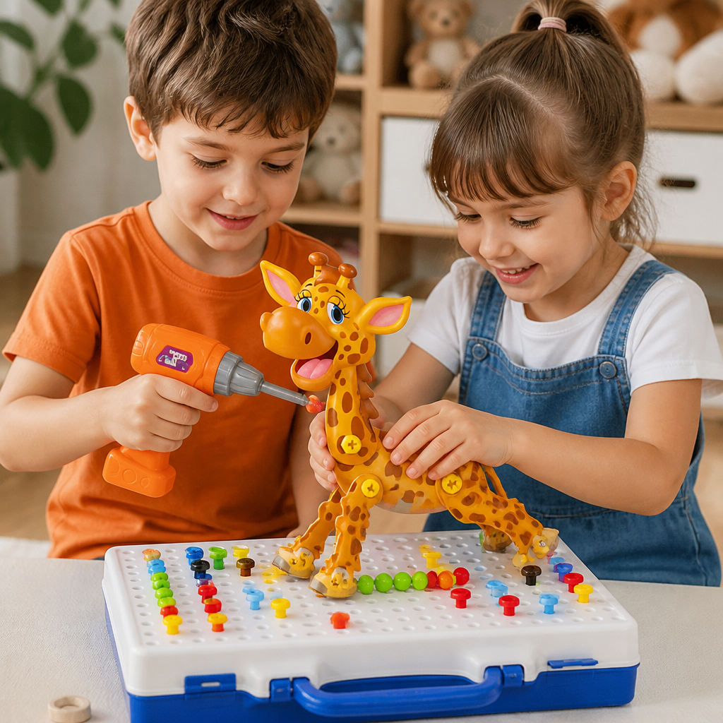 Safari Animal Building Block Set with Electric Toy Drill for Kids