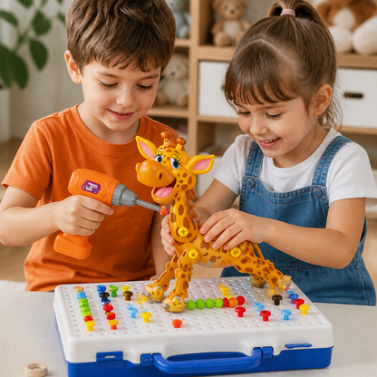 Safari Animal Building Block Set with Electric Toy Drill for Kids