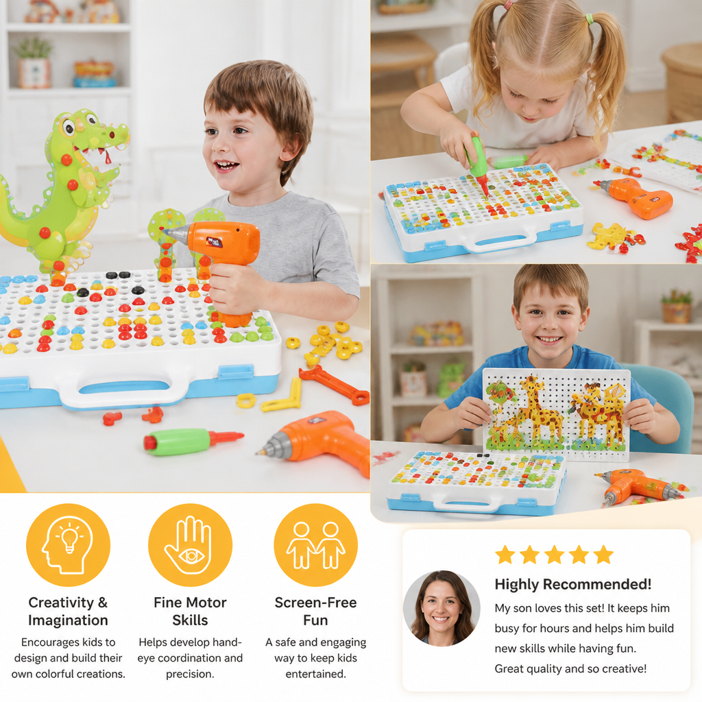 Safari Animal Building Block Set with Electric Toy Drill for Kids