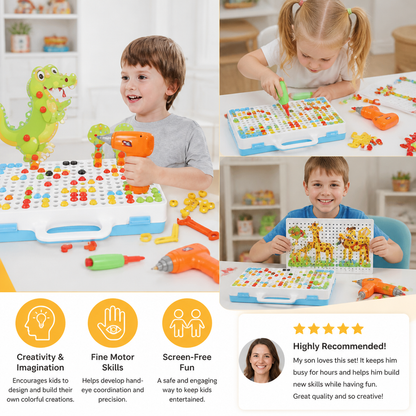 Safari Animal Building Block Set with Electric Toy Drill for Kids