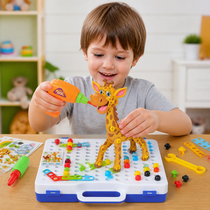 Safari Animal Building Block Set with Electric Toy Drill for Kids