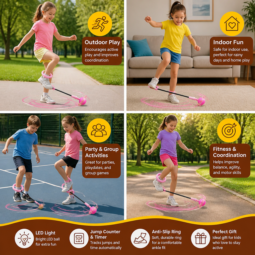 3-in-1 LED Skip Ball with Jump Counter & Timer for Kids