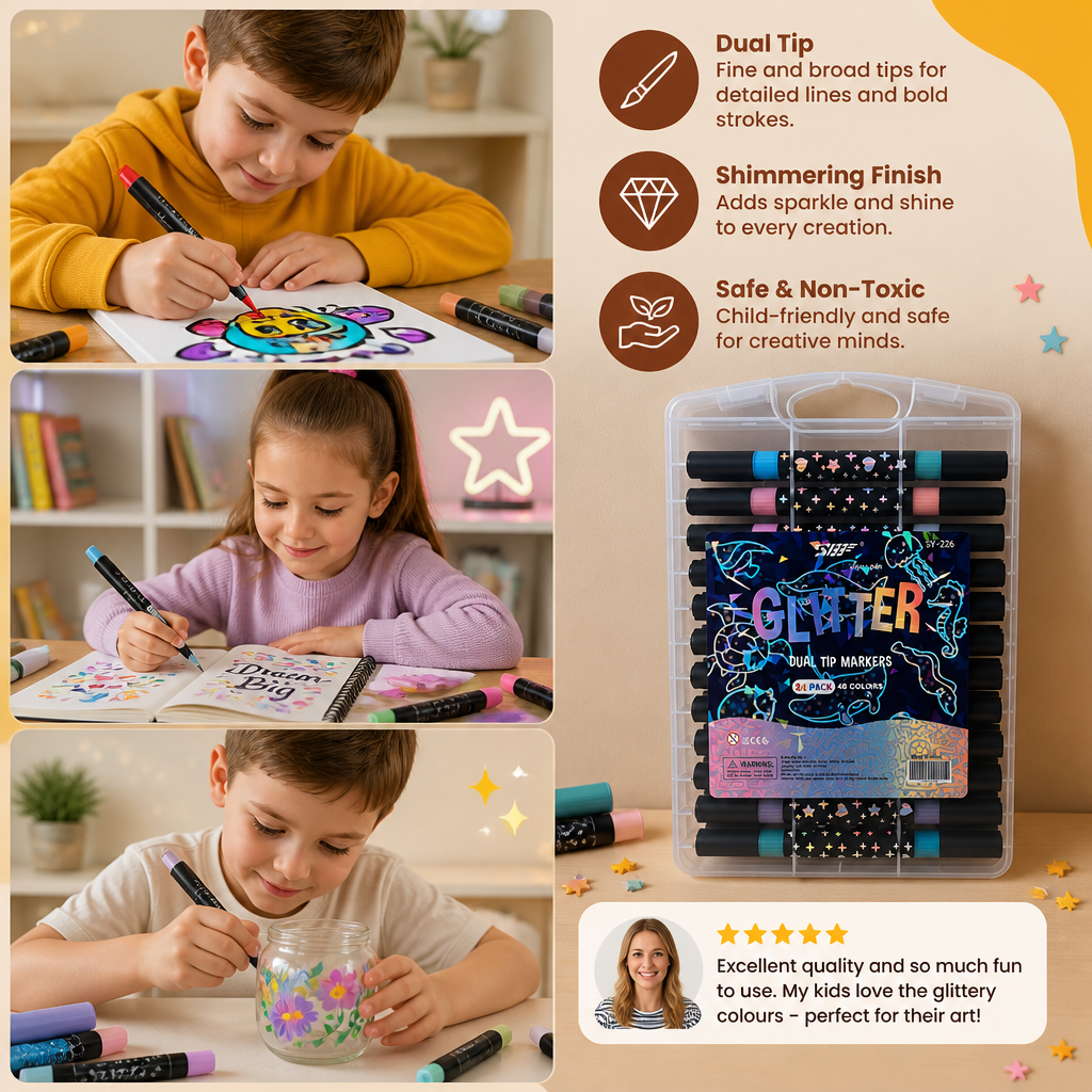 Glitter Dual-Tip Acrylic Paint Marker Set