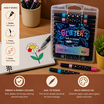 Glitter Dual-Tip Acrylic Paint Marker Set