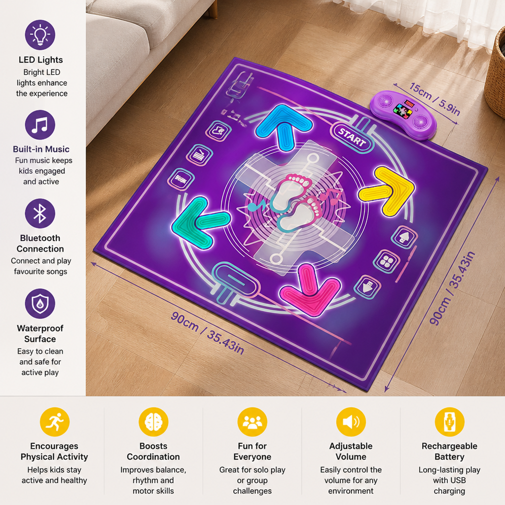 Interactive Musical Dance Mat with LED Lights for Kids