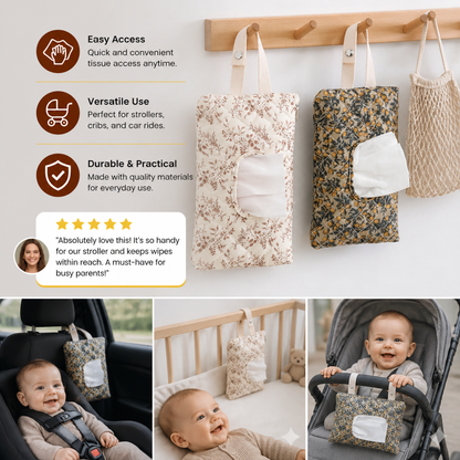 Hanging Tissue Holder for Strollers, Cribs & Cars