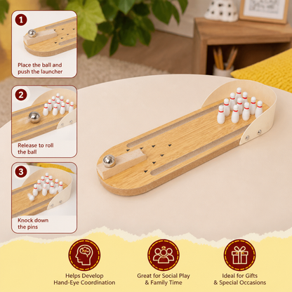 Wooden Mini Bowling Game – Portable Desktop Bowling Set for Kids