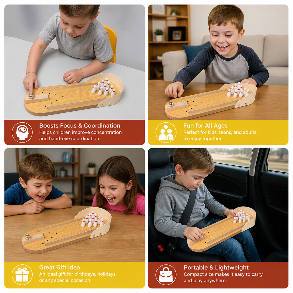Wooden Mini Bowling Game – Portable Desktop Bowling Set for Kids