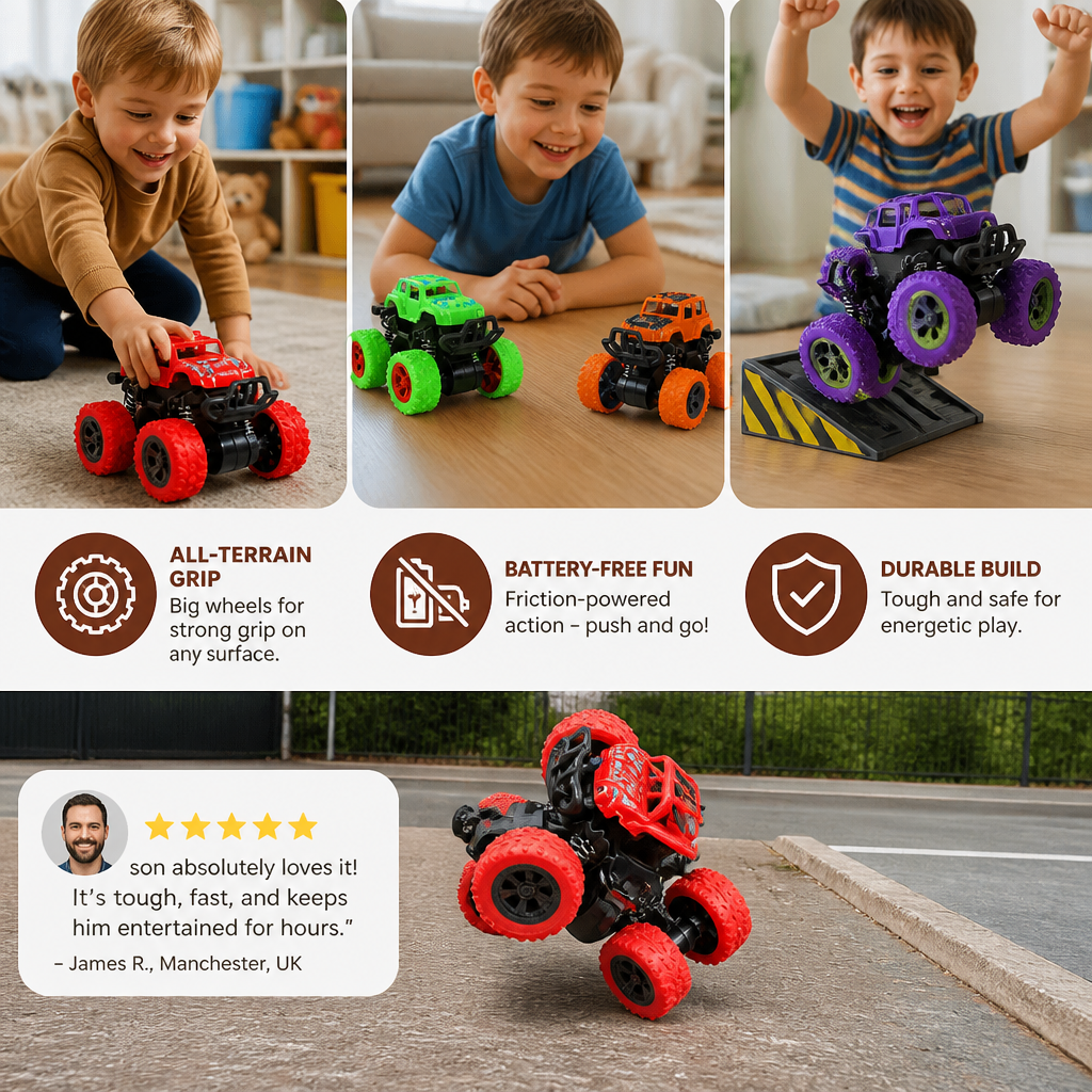 Friction-Powered Monster Truck Stunt Car for Kids