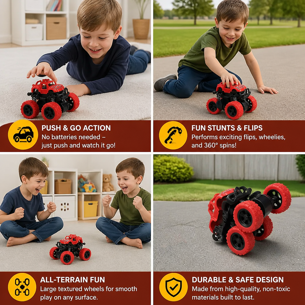 Friction-Powered Monster Truck Stunt Car for Kids