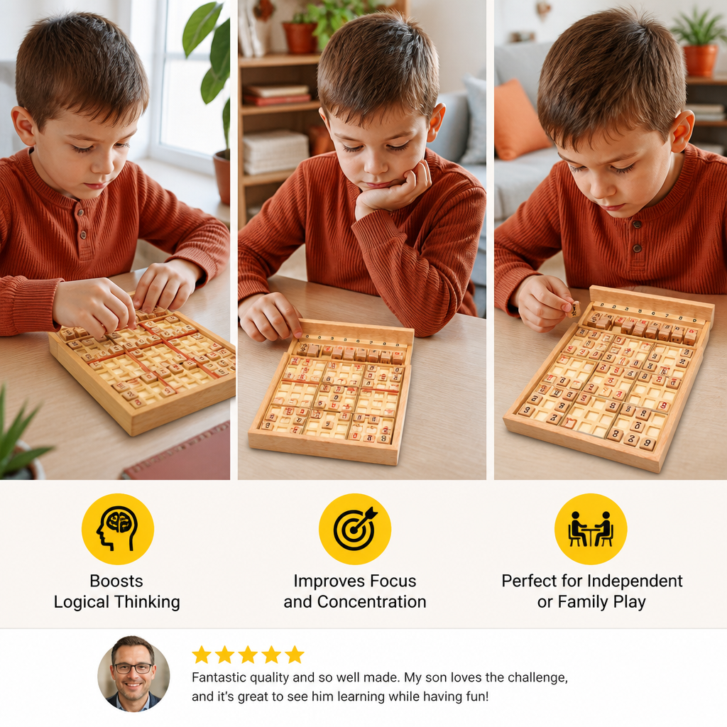 Wooden Sudoku Puzzle Board – Educational Logic & Math Game