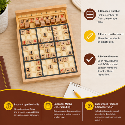 Wooden Sudoku Puzzle Board – Educational Logic & Math Game