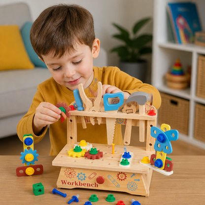 Wooden Kids Workbench & Tool Set – DIY Construction & Fine Motor Skills Learning Toy