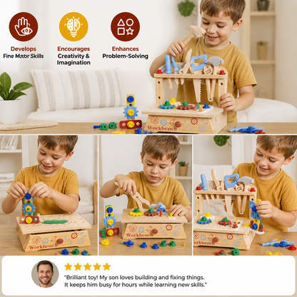 Wooden Kids Workbench & Tool Set – DIY Construction & Fine Motor Skills Learning Toy
