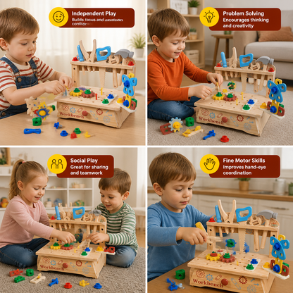 Wooden Kids Workbench & Tool Set – DIY Construction & Fine Motor Skills Learning Toy