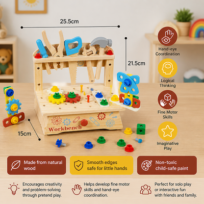 Wooden Kids Workbench & Tool Set – DIY Construction & Fine Motor Skills Learning Toy