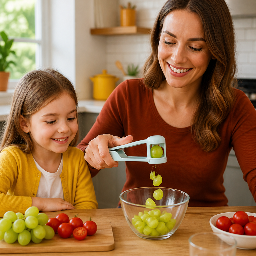 Stainless Steel Grape & Cherry Tomato Cutter – Safe One-Press Quarter Slicer for Toddlers & Kids