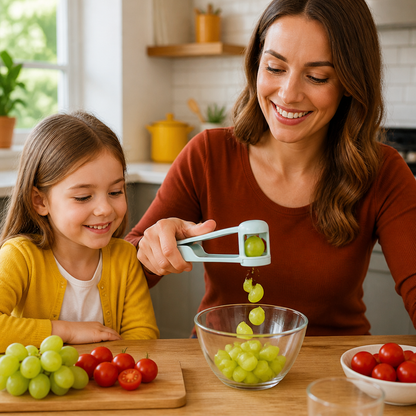 Stainless Steel Grape & Cherry Tomato Cutter – Safe One-Press Quarter Slicer for Toddlers & Kids