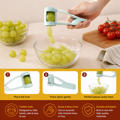 Stainless Steel Grape & Cherry Tomato Cutter – Safe One-Press Quarter Slicer for Toddlers & Kids