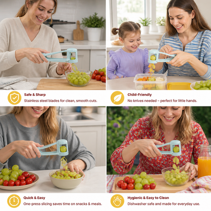 Stainless Steel Grape & Cherry Tomato Cutter – Safe One-Press Quarter Slicer for Toddlers & Kids