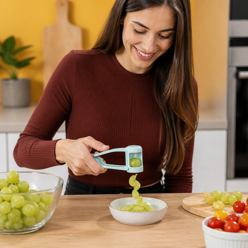 Stainless Steel Grape & Cherry Tomato Cutter – Safe One-Press Quarter Slicer for Toddlers & Kids