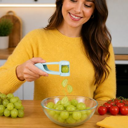 Stainless Steel Grape & Cherry Tomato Cutter – Safe One-Press Quarter Slicer for Toddlers & Kids