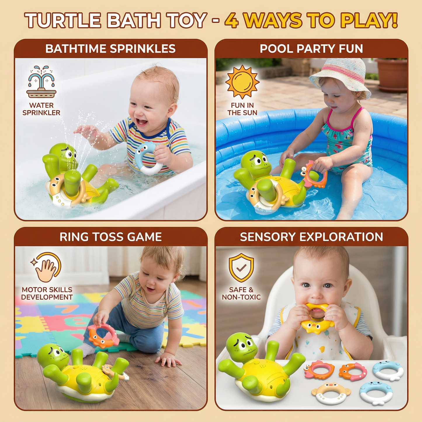 Turtle Bath Toy – Water Sprinkler with Fountain Effect for Babies & Toddlers