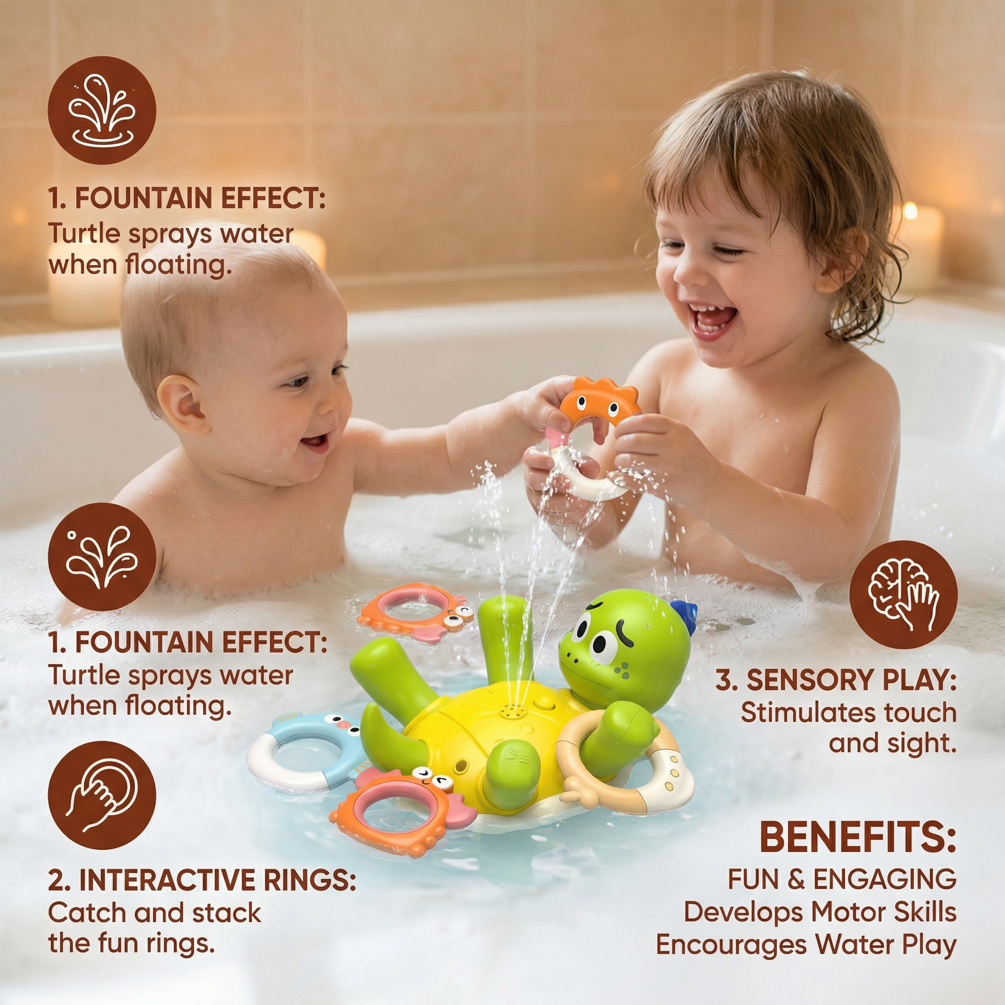 Turtle Bath Toy – Water Sprinkler with Fountain Effect for Babies & Toddlers