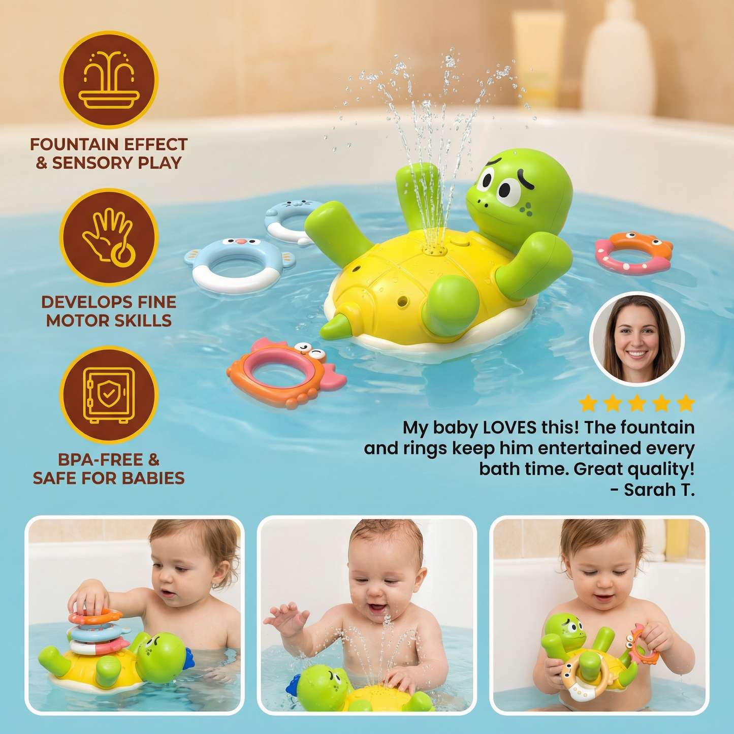 Turtle Bath Toy – Water Sprinkler with Fountain Effect for Babies & Toddlers
