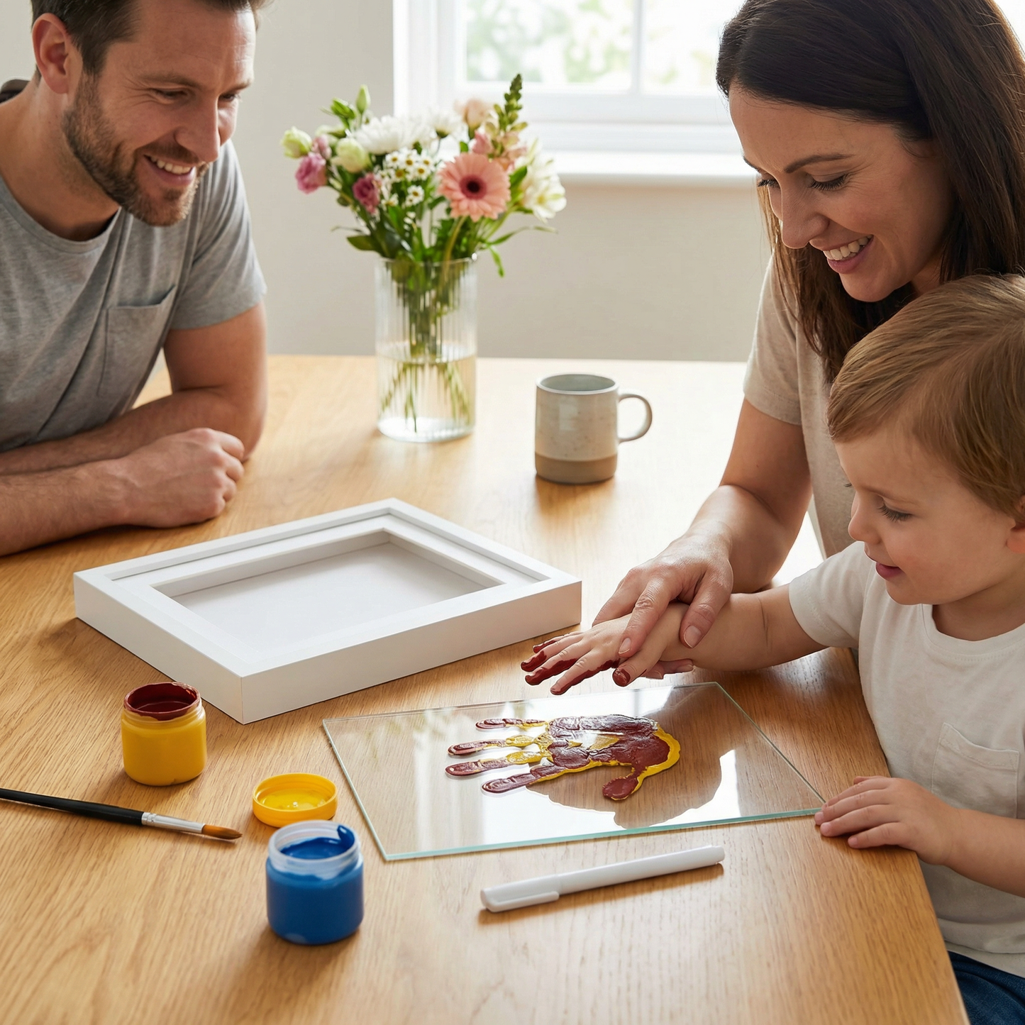 DIY Wooden Handprint Photo Frame Kit – Family Keepsake Set with Paints