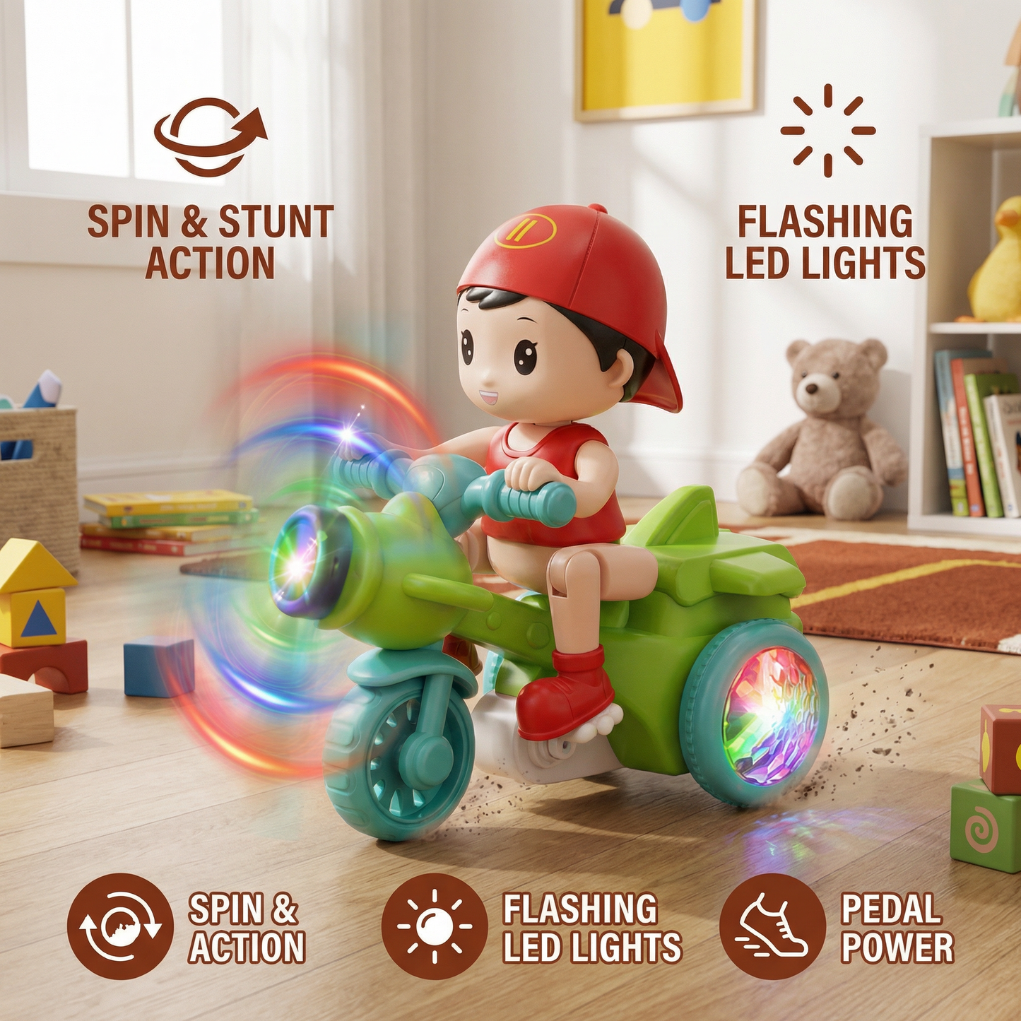Kids Stunt Motorcycle Toy – Interactive Light & Action Toy