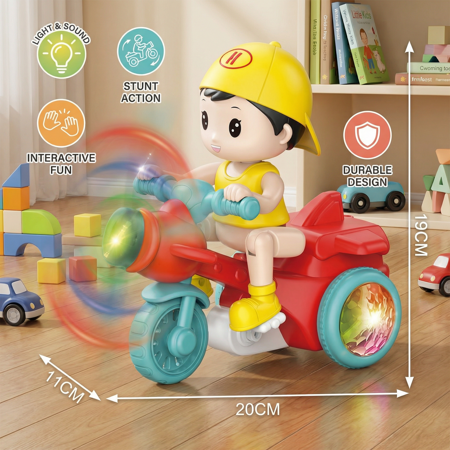 Kids Stunt Motorcycle Toy – Interactive Light & Action Toy