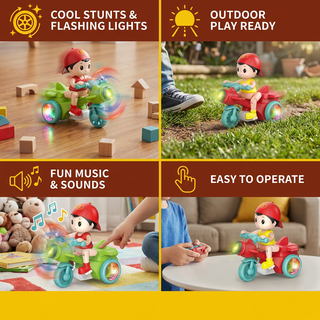 Kids Stunt Motorcycle Toy – Interactive Light & Action Toy