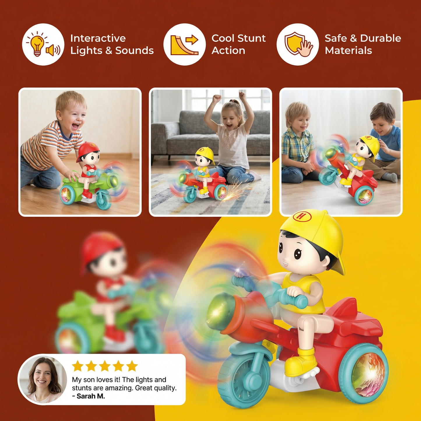 Kids Stunt Motorcycle Toy – Interactive Light & Action Toy