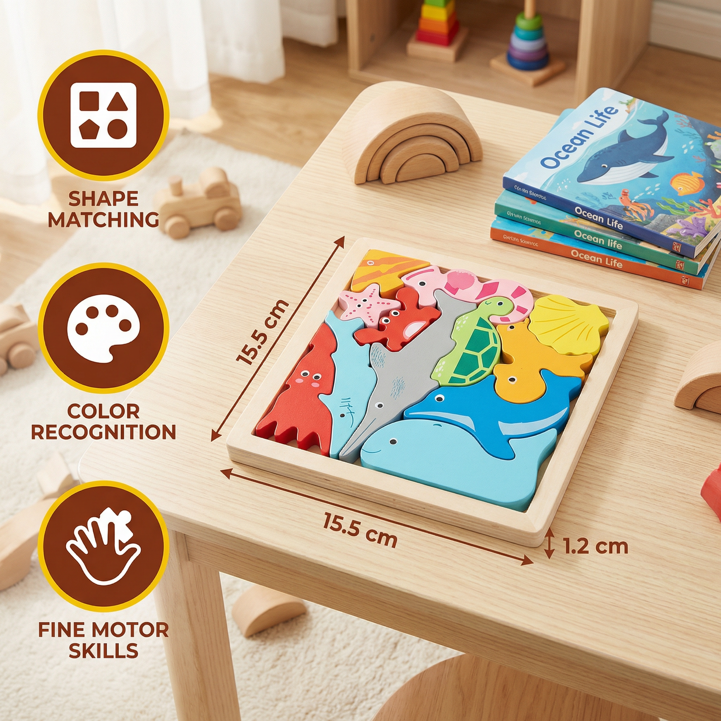 Wooden Learning Puzzle for Kids – Shape & Color Matching, Fine Motor Skills Toy