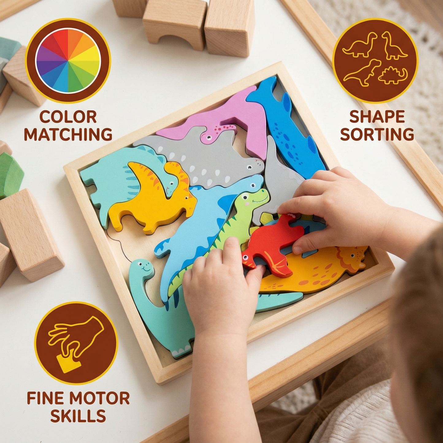 Wooden Learning Puzzle for Kids – Shape & Color Matching, Fine Motor Skills Toy
