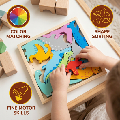 Wooden Learning Puzzle for Kids – Shape & Color Matching, Fine Motor Skills Toy