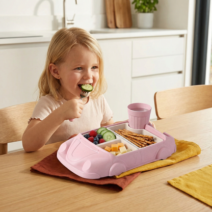 Kids Car-Shaped Bento Lunch Box – Fun Compartment Food Tray with Cup