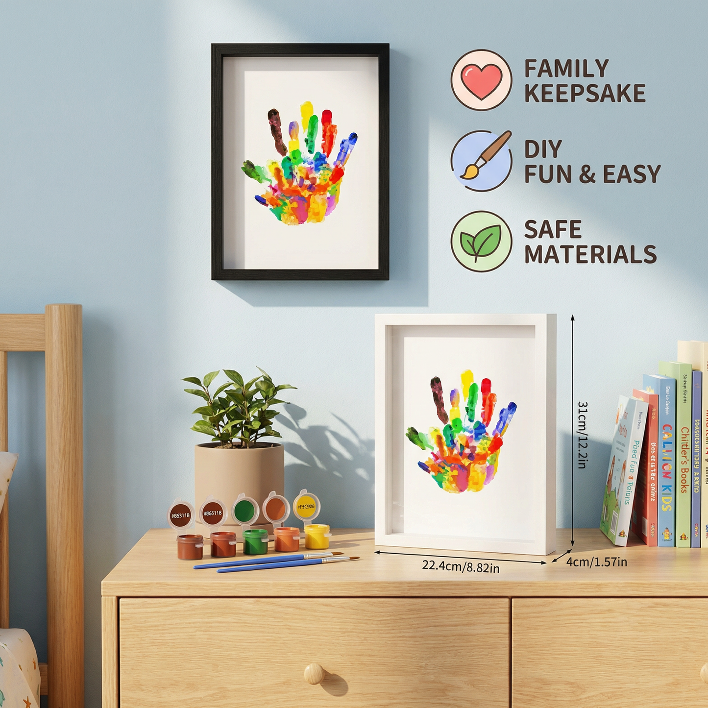 DIY Wooden Handprint Photo Frame Kit – Family Keepsake Set with Paints