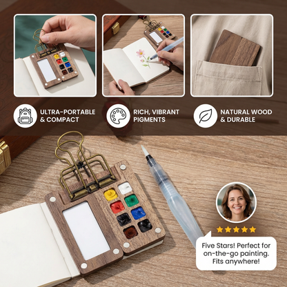 Mini Travel Watercolor Palette – Pocket Artist Paint Set with Compact Wooden Case