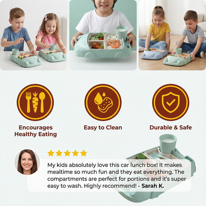 Kids Car-Shaped Bento Lunch Box – Fun Compartment Food Tray with Cup