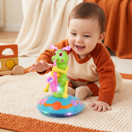 Musical Crawling Toy for Babies ⎜ Spinning Caterpillar with Lights and Sound for Early Learning and Fun Movement