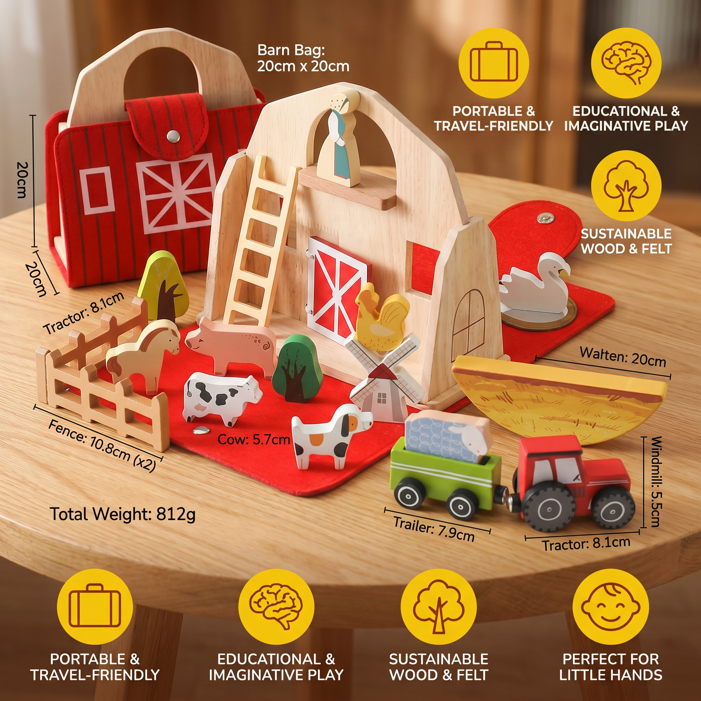 Montessori Wooden & Felt Farm Travel Toy – Perfect for On-the-Go Play